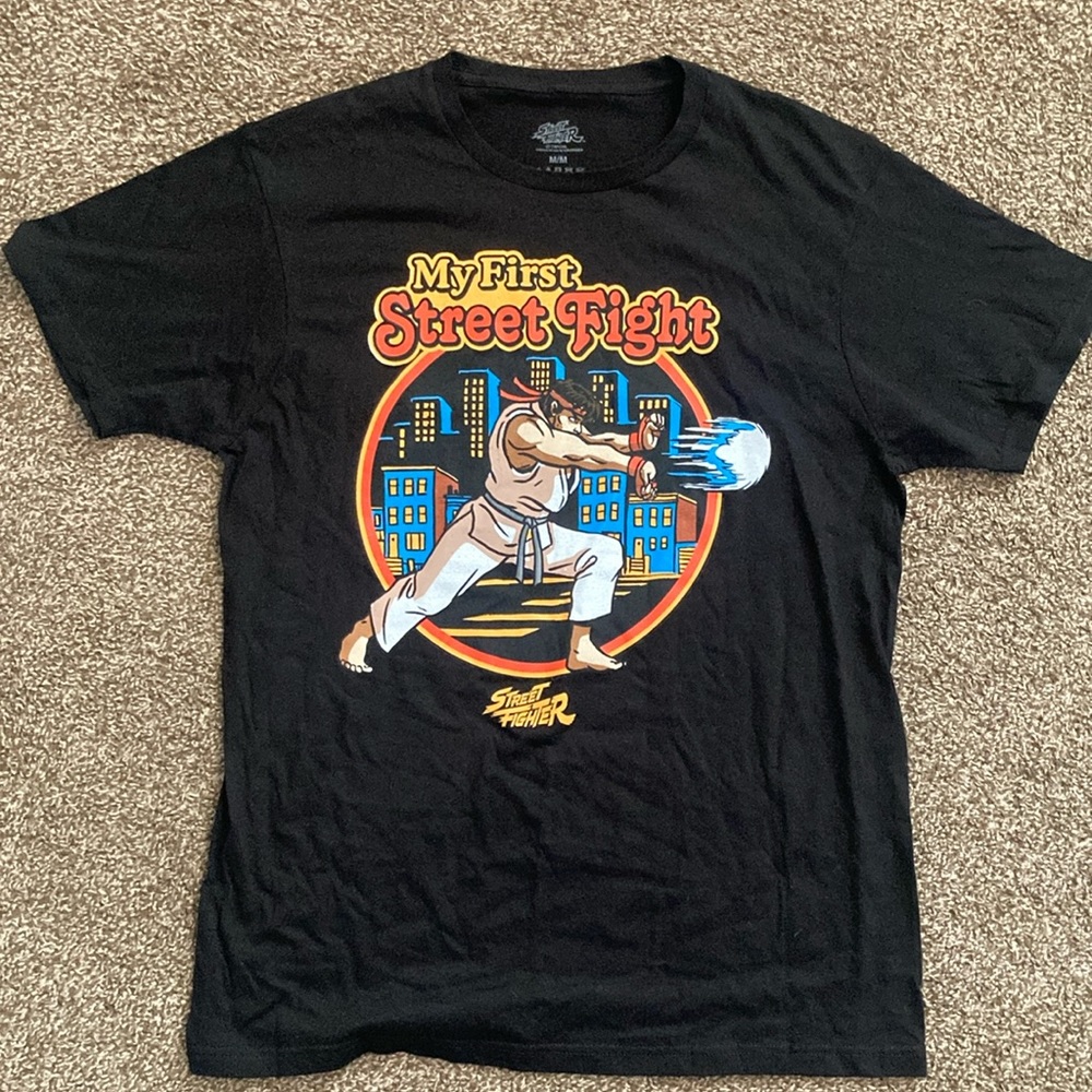 My First Street Fight Vintage Street Fighter T-Shirt Black with Ryu  Hadouken.